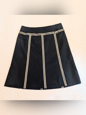 Ann Taylor Black Cream Eyelet Ribbon Trim A-line Fully Lined Side Zip Sz 8 Skirt